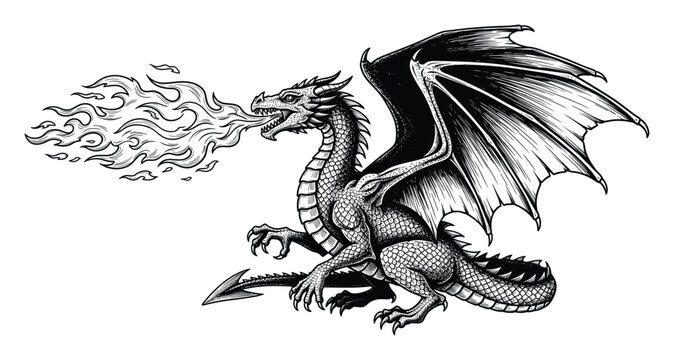 Majestic firebreathing dragon with detailed scales and powerful wings perfect for a mythical lore book cover or an impactful gaming logo