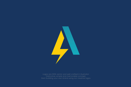 A Letter Spark Lightning Bolt Monogram Logo