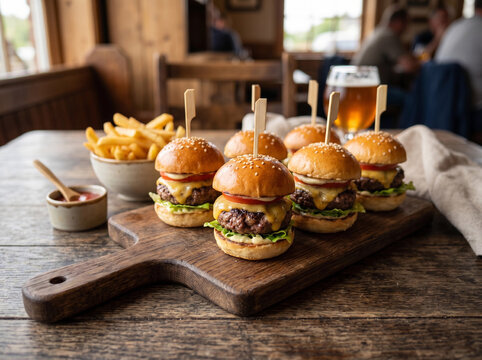 Gourmet Mini Beef Sliders with Cheese and French Fries