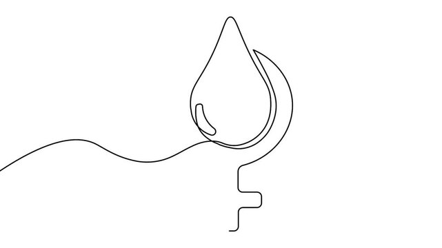 Minimalist female gender icon and water drop one line animation