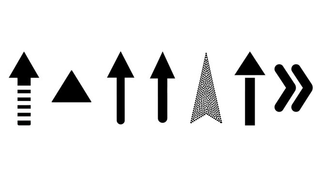 A compelling assortment of black arrow icons featuring varied styles and orientations, perfect for conveying direction, movement, and advancement in digital and print media designs