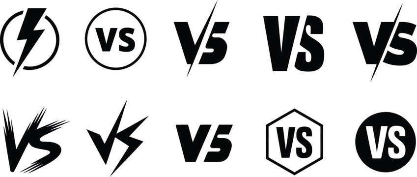 Versus battle collection dynamic 'vs' logos in black and white