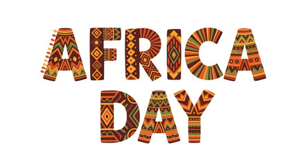 Naklejka premium Colorful African patterned text reading 'AFRICA DAY' on a white background, celebrating African culture and unity.