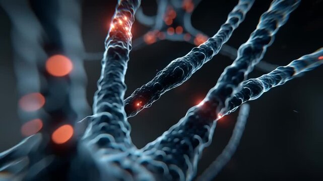 Macro animation showing connected neurons interacting with each other and processing signals
