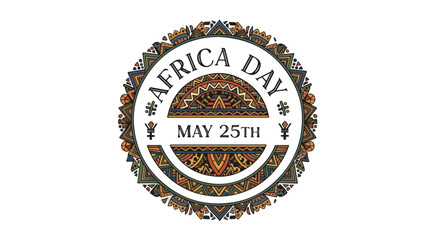 Obraz premium Flat design illustration of Africa Day logo on May 25th with traditional African patterns and colors on a white background.