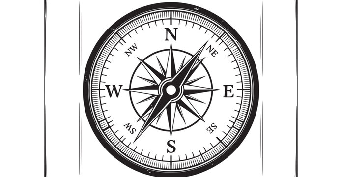 A black and white image of a compass