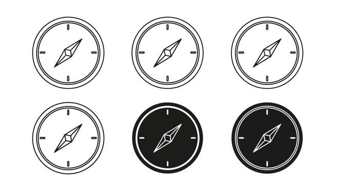 Versatile vector illustration set of classic compass icons, symbolizing accurate direction, navigation, and exploration for diverse design projects and travel-related concepts