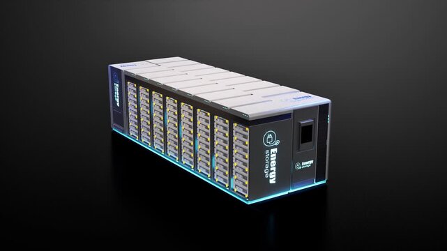 Energy storage system or battery container unit see through on black background