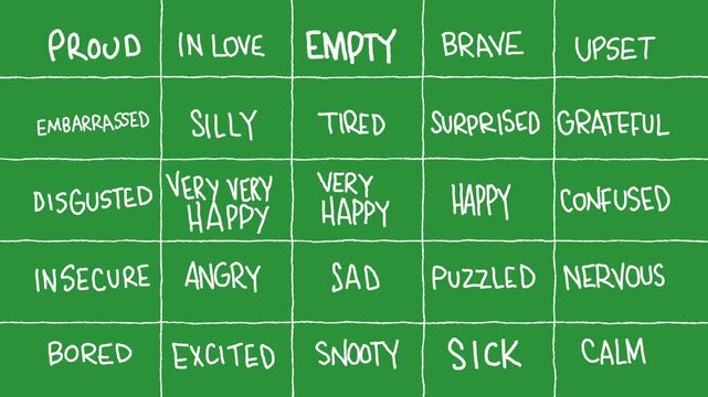 Hand-Drawn Animated Emotion Text Labels video | Kinetic Typography Mood Words hand drawn animation | Chalk Style Reaction Text on green screen