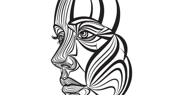 A black and white drawing of a man's face with a mustache
