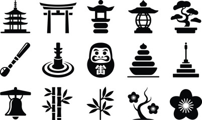 Fototapeta premium Japanese cultural icons a collection of traditional symbols and architectural elements