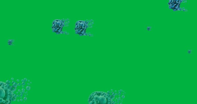 Digital animation of multiple setting icons forming a human face floating against black background