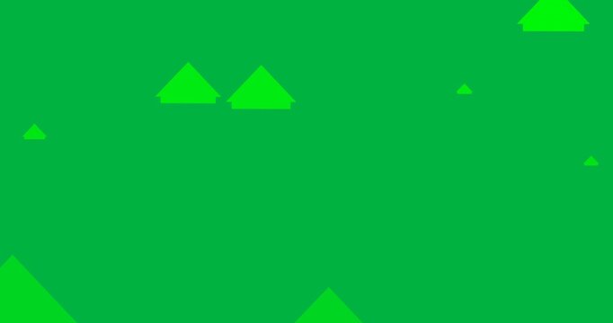 Digital animation of multiple green arrow icons floating against black background