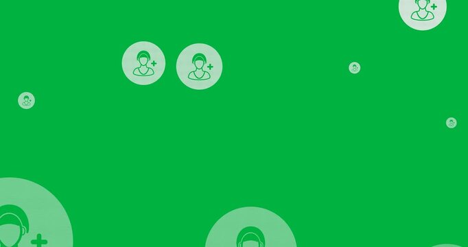 Digital animation of multiple female profile icons floating against black background