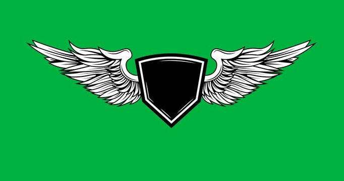 Digital animation of logo design element with wings and copy space against black background