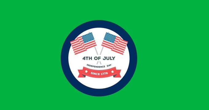 Digital animation of labor day text and american flag icons on round banner against black background