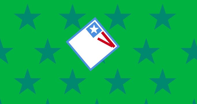 American flag design against multiple blue stars icons on black background