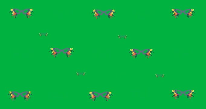 Digital animation of multiple masquerade mask icons in seamless pattern against black background