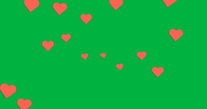 Digital animation of red heart icons floating against black background
