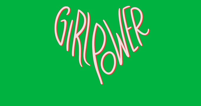 Digital animation of girl power text banner in heart shape against black background