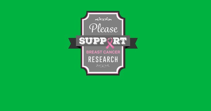 We need your support breast cancer research text banner with pink ribbon icon on black background