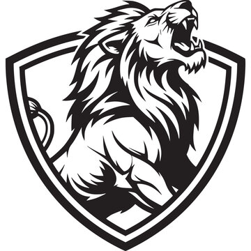 A black and white lion on a shield