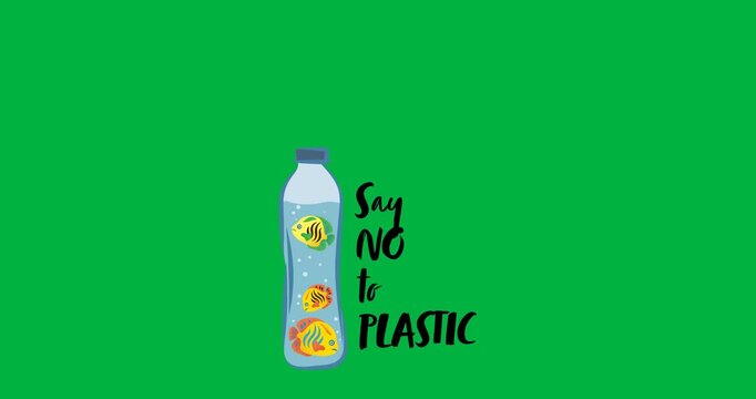 Digital animation of multiple fishes in a water bottle against black background