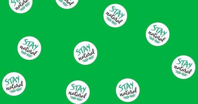 Multiple stay natural with green leaves icons text banners falling against black background