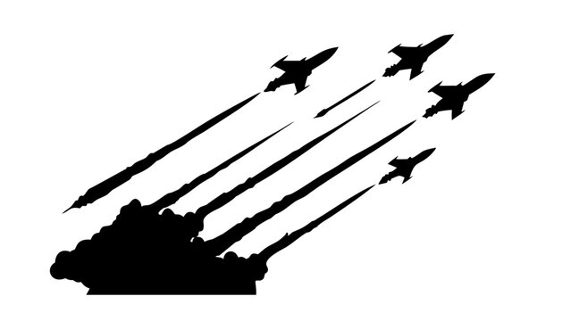 Fighter Jet Aircraft Squadron Flying in Formation Silhouette Art
Military Plane Airshow Performance Vector with Exhaust Trails