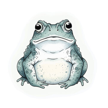 Green Frog Sitting on White Background.