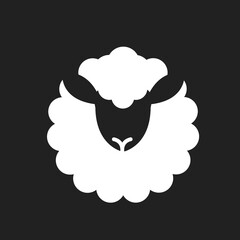 Minimalist White Sheep Head Icon with Fluffy Wool Silhouette on Black Background © Alpha Factory Std