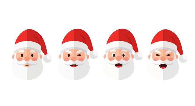 A delightful collection of expressive Santa Claus cartoon faces, showcasing various cheerful holiday emotions from winking to joyful laughter, ideal for festive greetings and seasonal graphic designs