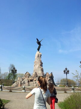 The Russalka Memorial Bronze Angel Monument on the Coast of the Baltic Sea in Tallinn, Estonia, 2015 
