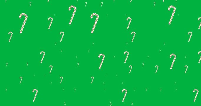 Digital animation of multiple candy cane icons in seamless pattern against black background
