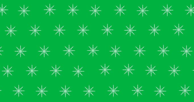 Digital animation of multiple snowflakes icons in seamless pattern against black background