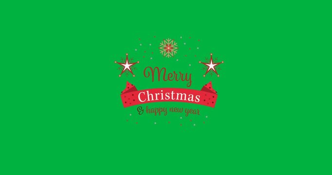 Merry christmas and happy new year text banner with snowflake and star icons on black background