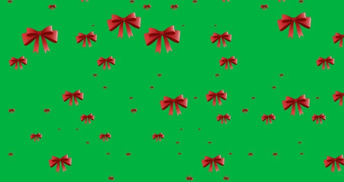 Multiple red ribbon bow tie icons falling in seamless pattern against black background