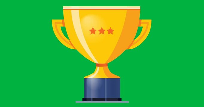 Digital animation of golden trophy icon against black background