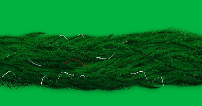 Digital animation of green tree branch with copy space against black background