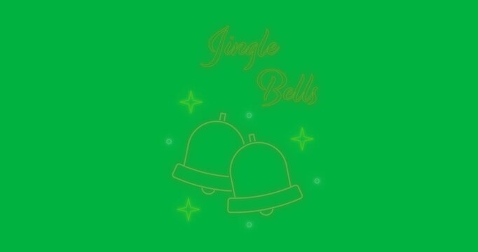 Digital animation of neon jingle bells text banner against black background