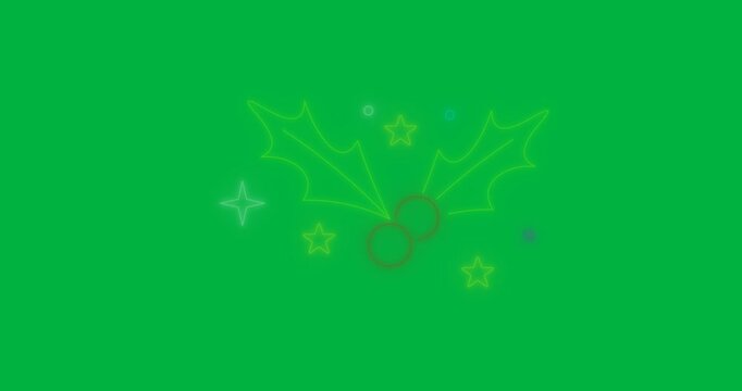 Digital animation of neon mistletoe icon against black background