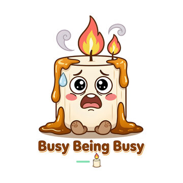 A cartoon melting candle with a worried expression on transparent background