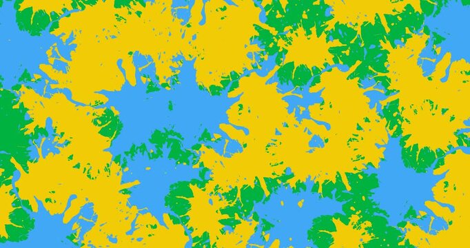 Digital animation of blue and yellow paint splashes with copy space against black background