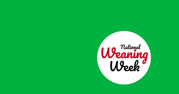 Digital animation of weaning week text over round banner against transparent background