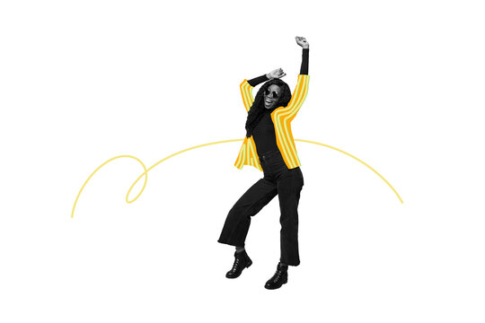Composite trend artwork 3D sketch photo collage of silhouette young lady girlfriend african race funky dance moving celebrate friday