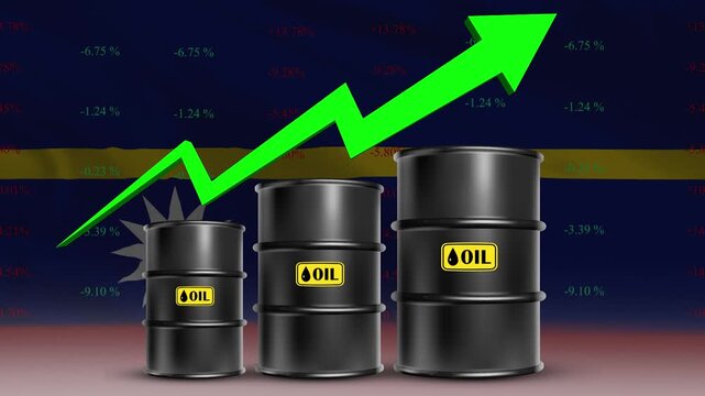 Oil barrel and upward arrow: Oil barrels of varying sizes with a green arrow rising, symbolizing growth and success in the oil industry.