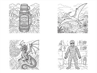 Halloween icons, spooky illustrations, monster drawings, 4 vector graphics © MDMANIK