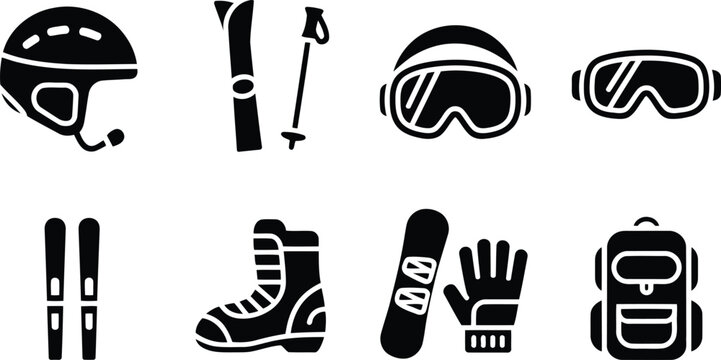 Winter sports equipment icons a collection for snow activities