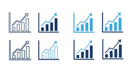 Obraz premium Set of business growth chart icons with upward trend lines and bar graphs representing increasing success and development