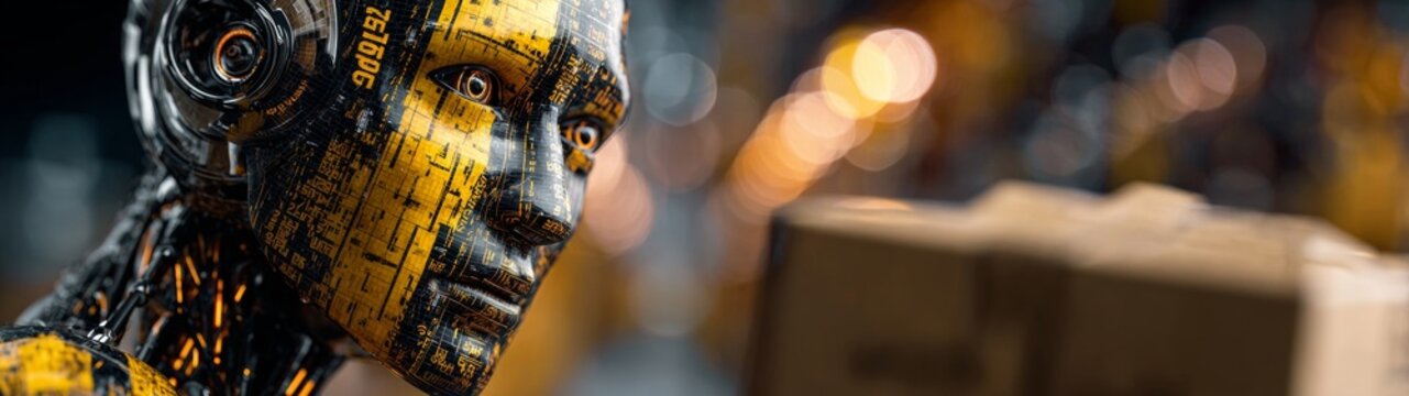Human jobs in jeopardy as robots take over industrial roles. Performance metrics. The future of work: robots, boxes, and concerned human spectators. Big data. Business intelligence.